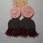 pink brown crochet circle earrings