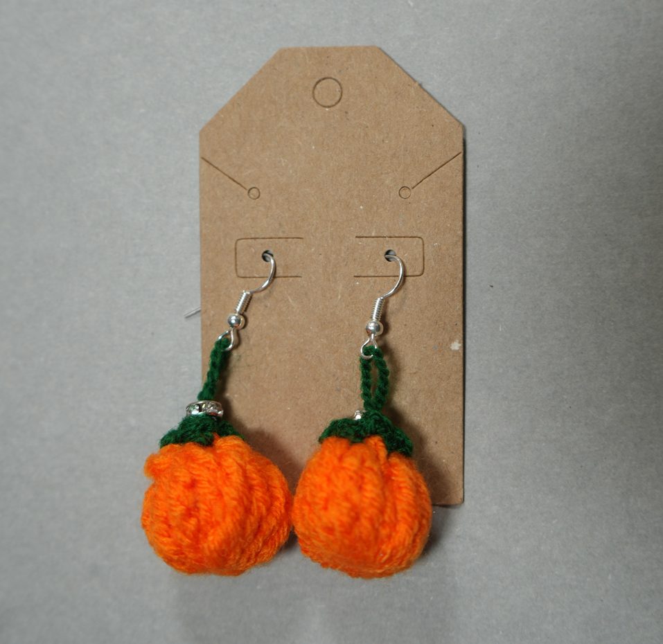 pumpkin crochet hook earrings handmade in the usa